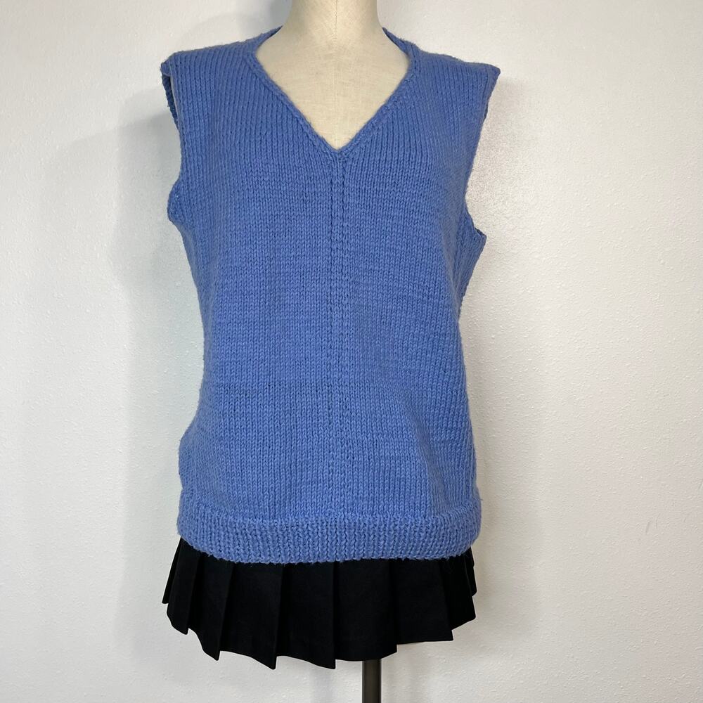 Blue Handmade Sweater Vest V-Neck - Picture 2 of 7